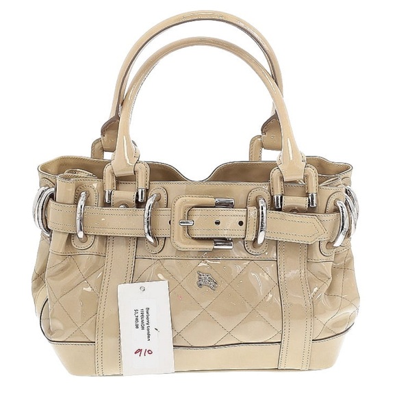 NWOT Burberry Beige Patent Quilted Leather Satchel Handbag - Picture 1 of 10
